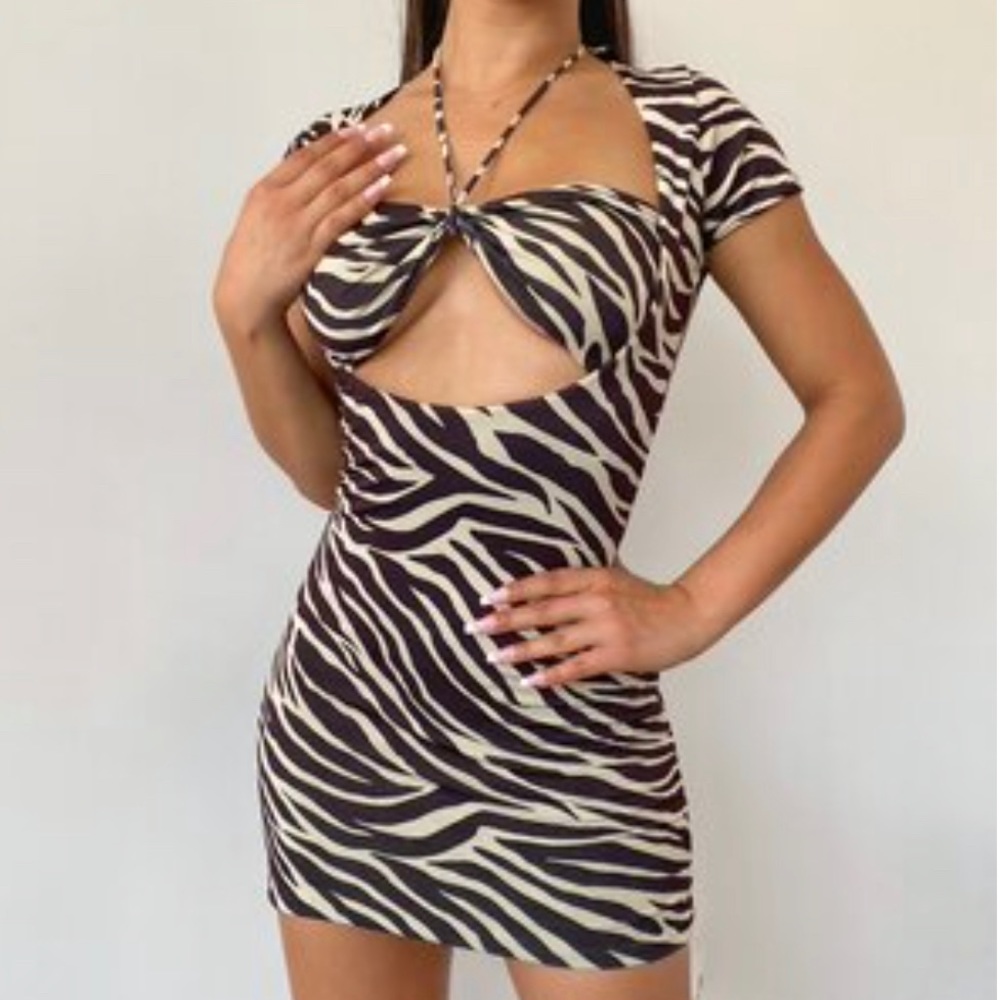 Bandeau Cut out Zebra Dress